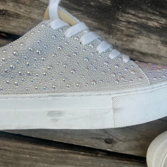 BETSEY JOHNSON WHITE IVORY SPARKLY WOMENS 8.5 M SIDNY SNEAKERS - Picture 13 of 13